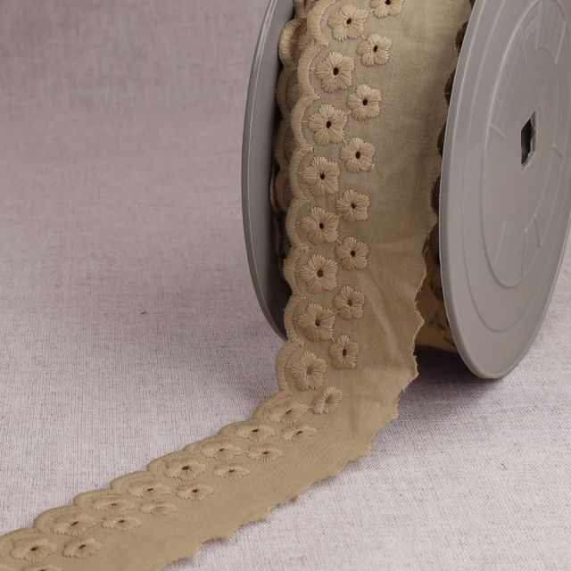 Galon Broderie anglaise fleurs 40 mm Beige x1m