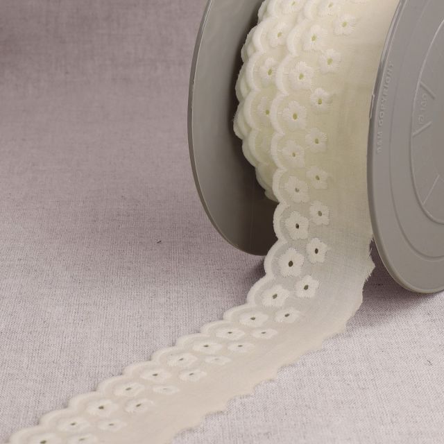 Galon Broderie anglaise fleurs 40 mm Ecru x1m