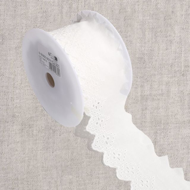 Ruban Broderie anglaise 75 mm ajourée Blanc x1m