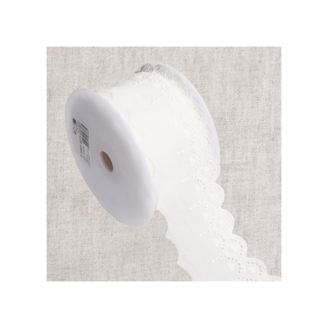 Ruban Broderie anglaise 75 mm ajourée Blanc x1m