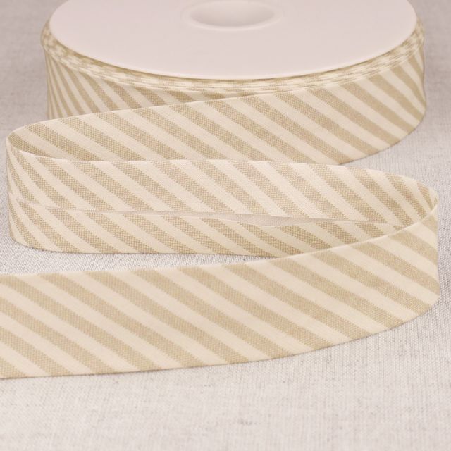 Biais replié 25 mm Rayé Beige x1m