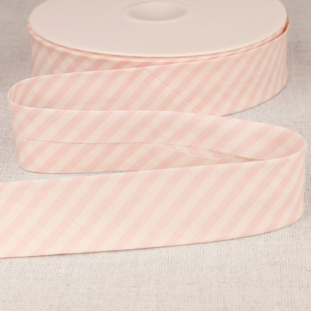Biais replié 25 mm Rayé Rose clair x1m