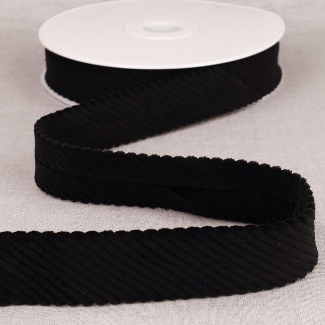 Biais velours grosses cotes Noir - 30 mm