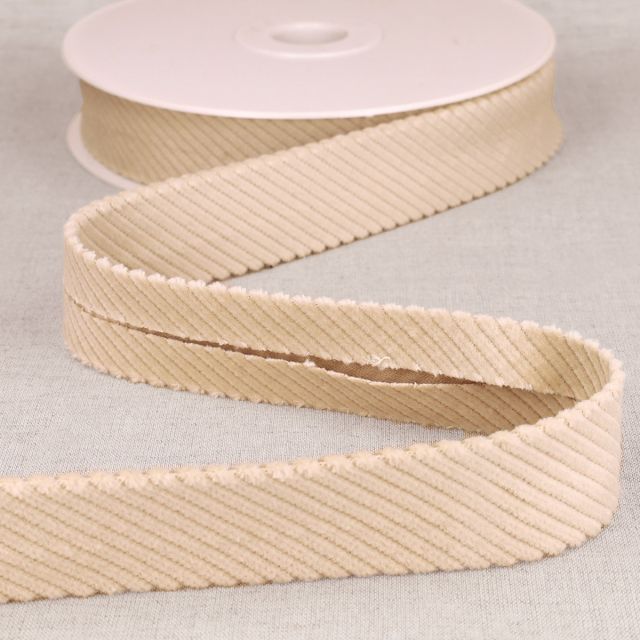 Biais velours grosses cotes Ecru - 30 mm