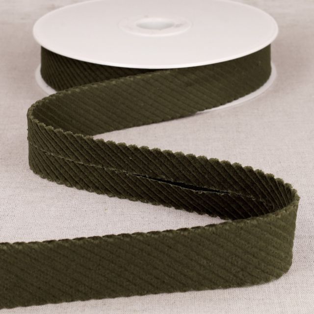Biais velours grosses cotes Vert kaki  - 30 mm