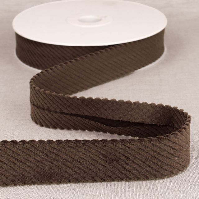 Biais velours grosses cotes Marron chocolat - 30 mm