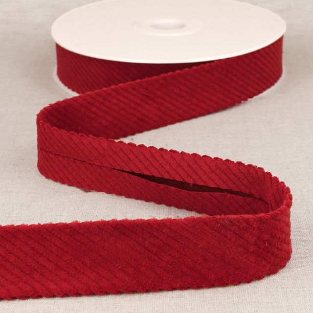 Biais velours grosses cotes Rouge - 30 mm