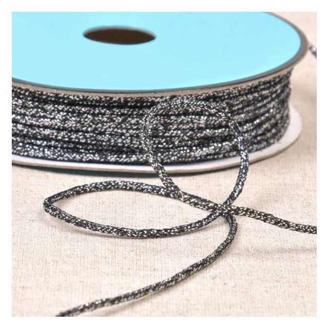 Cordon chiné lurex 2 mm Noir et argent