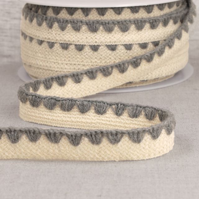 Tresse pré pliée zig zag Gris clair x1m