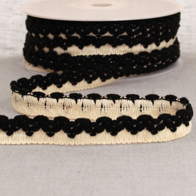 Tresse zig zag 22 mm pompons  Noir x1m