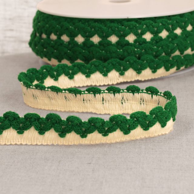 Tresse zig zag 22 mm pompons Vert x1m