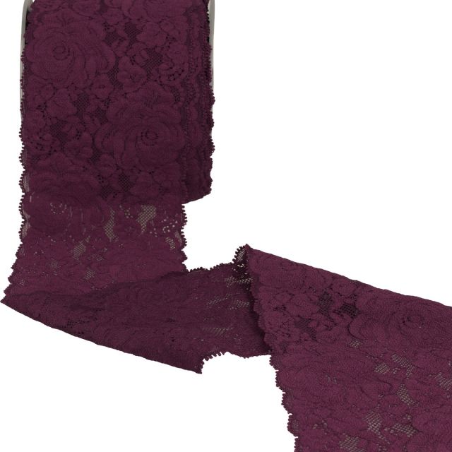 Dentelle élastique roses Prune - 100 mm