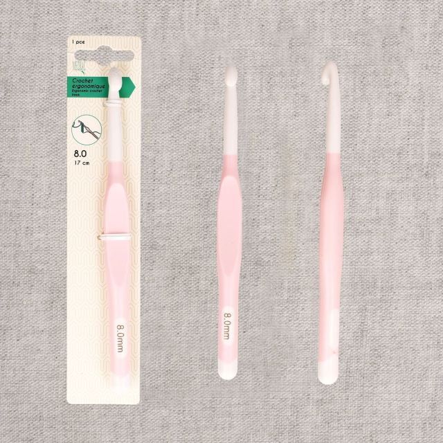 Crochet ergonomique taille 8 Rose