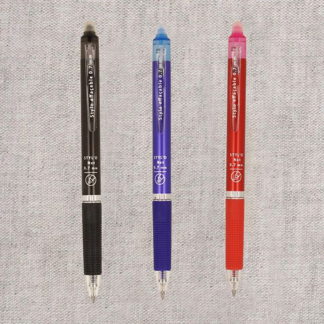 Lot de 3 Stylos effaçables - Noir, bleu et rouge
