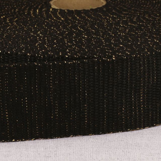Sangle Polyester Lurex aspect Coton 40 mm Noir et Or x1m