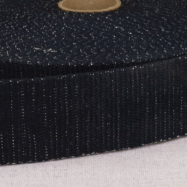 Sangle Polyester Lurex aspect Coton 40 mm Bleu marine x1m