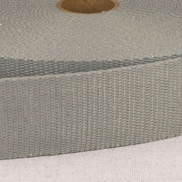 Sangle Polyester Lurex aspect Coton 40 mm Vert gris x1m