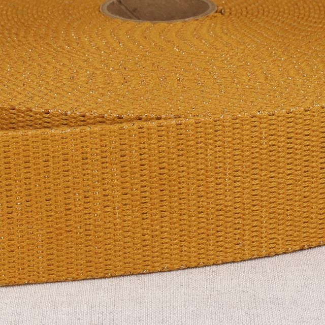 Sangle Polyester Lurex aspect Coton 40 mm Ocre x1m