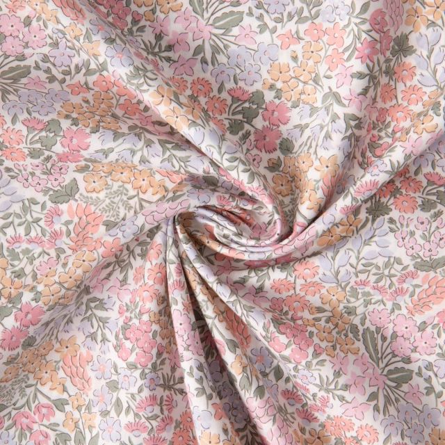 Tissu Liberty of London Library Edit II Rose pastel sur fond Blanc
