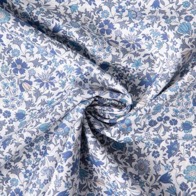 Tissu Liberty of London Library Edit II Bleu sur fond Blanc