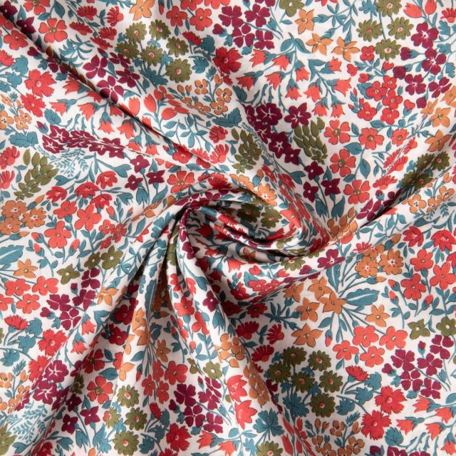 Tissu Liberty of London Library Edit II Corail sur fond Blanc