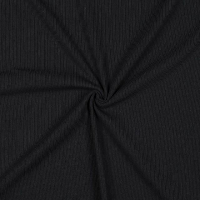 Coupon Tissu Jersey Coton côtelé uni Noir - Coupon de 100 cm