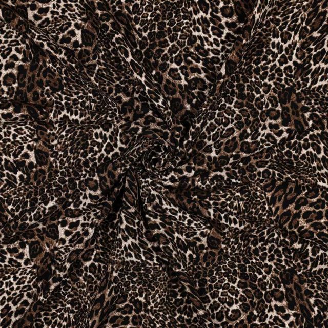Tissu Viscose imprimé digital Laura motif lépopard sur fond Brun