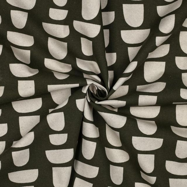 Tissu Toile Polycoton aspect lin Lili motifs abstrait sur fond Vert