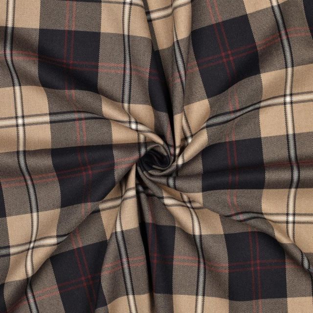 Tissu Tartan Ecossais Classic Bleu marine sur fond Beige
