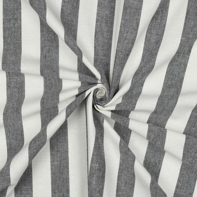 Tissu Coton Fil teint Suzy rayures Noir sur fond Blanc