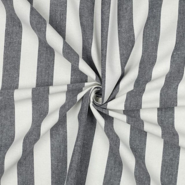 Tissu Coton Fil teint Suzy rayures Bleu marine sur fond Blanc