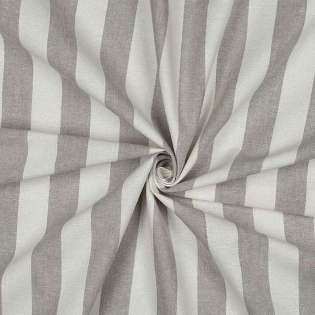 Tissu Coton Fil teint Suzy rayures Beige sur fond Blanc