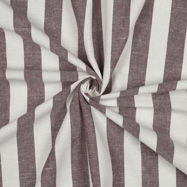 Tissu Coton Fil teint Suzy rayures Aubergine sur fond Blanc