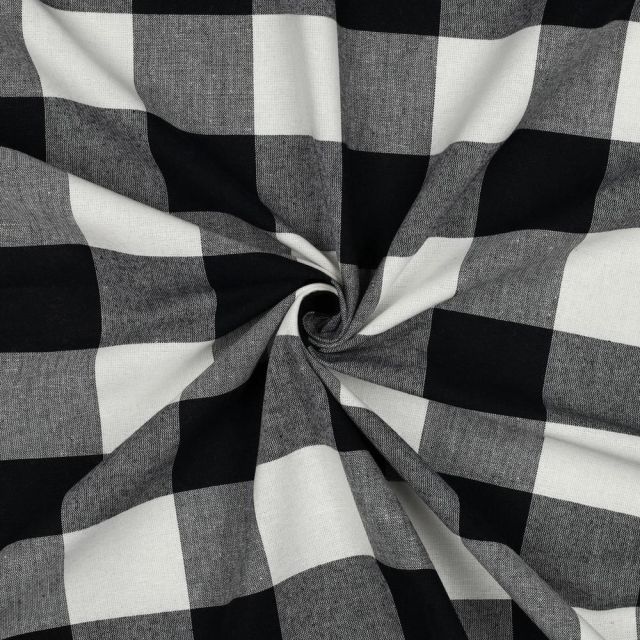 Tissu Coton Fil teint Suzy carreaux Noir sur fond Blanc