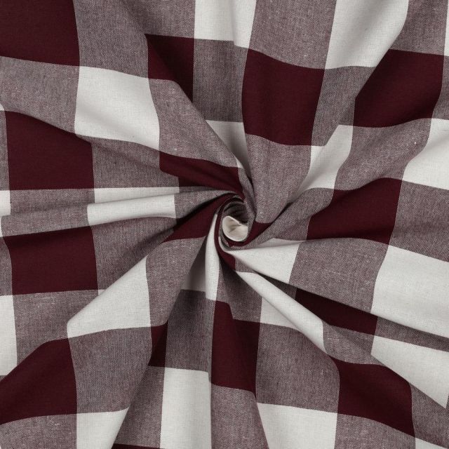Tissu Coton Fil teint Suzy carreaux et rayures Aubergine sur fond Blanc