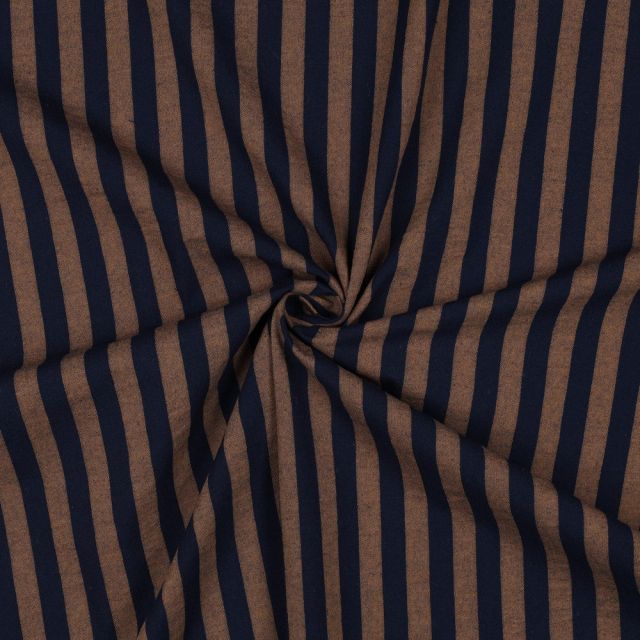 Tissu Coton fil teint Elsa rayures sur fond Brun