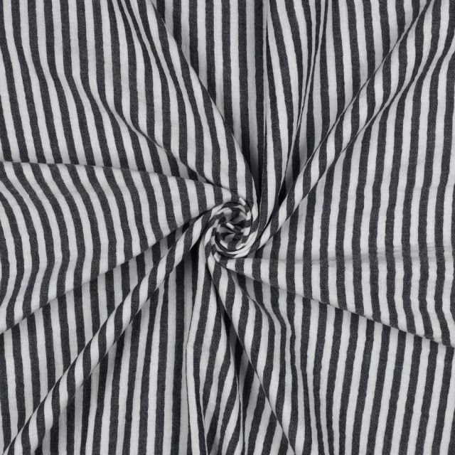 Tissu Double gaze de Coton fil teint Rayures Noir sur fond Blanc