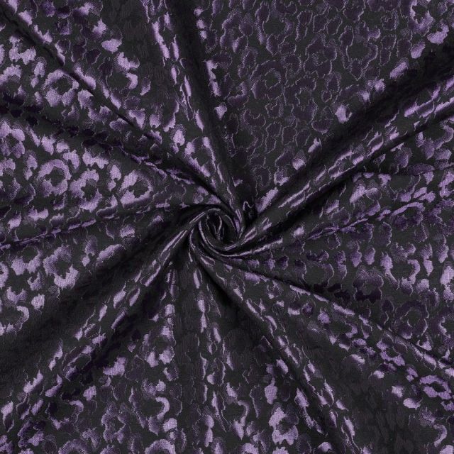 Tissu Jacquard Fiona Léopard Violet sur fond Noir