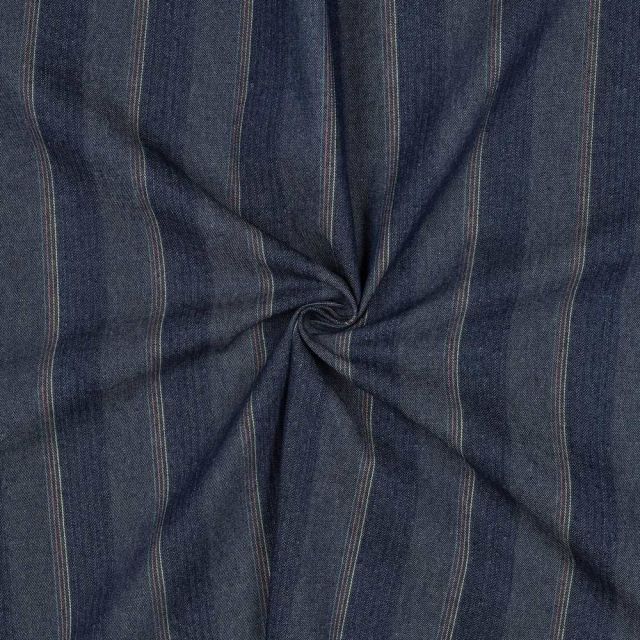 Tissu Jean Denim Katia Rayé Bloomara sur fond Bleu foncé