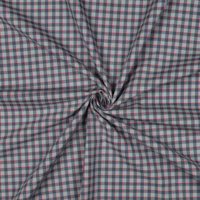 Tissu Voile de Coton fil teint Carreaux Rosyka sur fond Gris