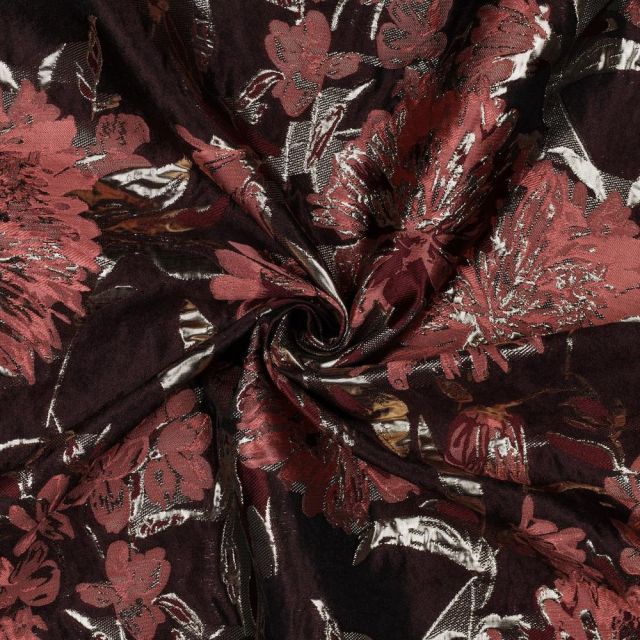 Tissu Jacquard Lurex Fleuris Veloria sur fond Noir