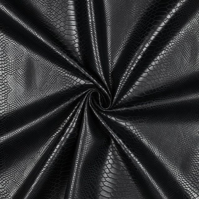 Tissu Simili cuir Peau de serpent uni Noir