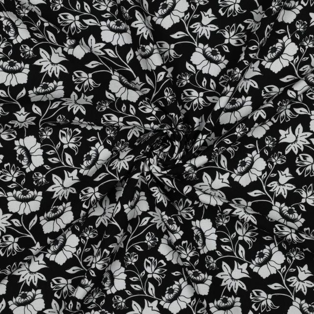 Tissu Viscose EcoVero Fleurs sur fond Noir