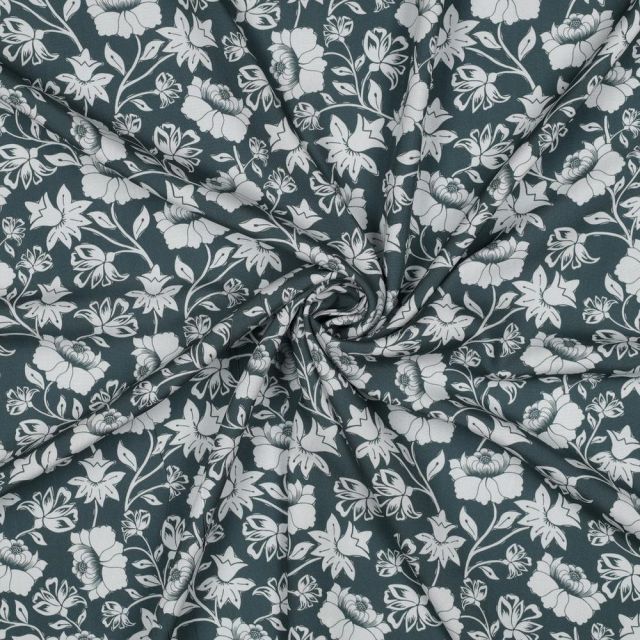 Tissu Viscose EcoVero Fleurs sur fond Vert sauge
