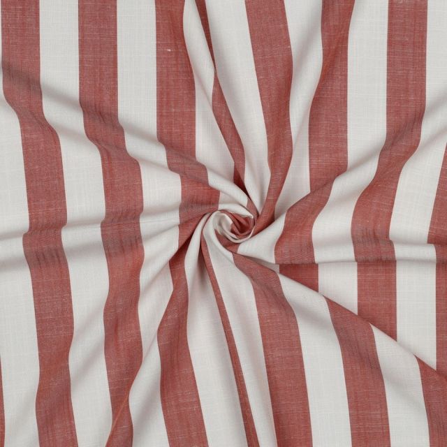 Tissu Viscose fil teint Suzanne grandes rayures Orange sur fond Blanc cassé