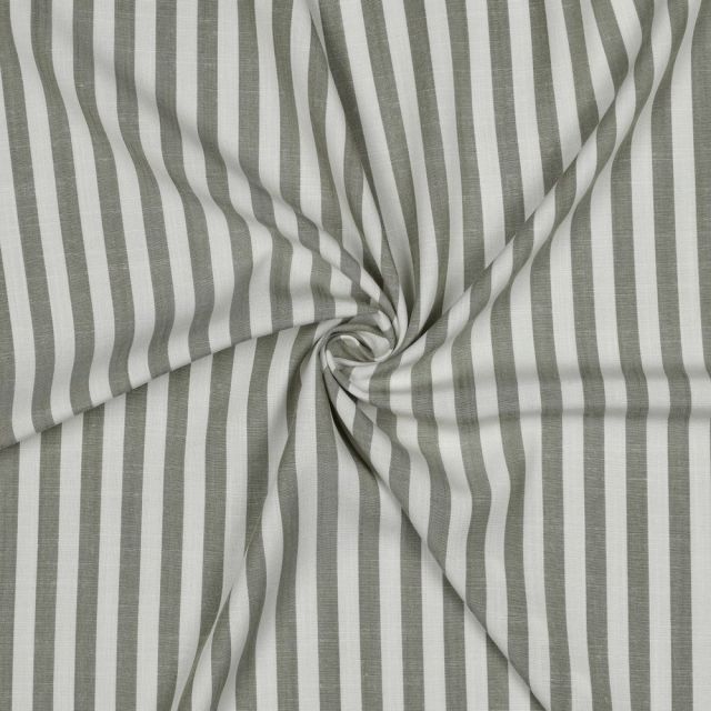 Tissu Viscose fil teint Suzanne petites rayures Vert sur fond Blanc cassé