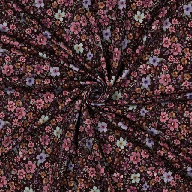 Tissu Jersey Coton imprimé Fleuris Goia sur fond Noir