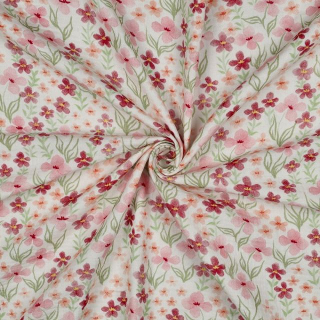 Tissu Coton imprimé Fleuris Jolivia sur fond Blanc