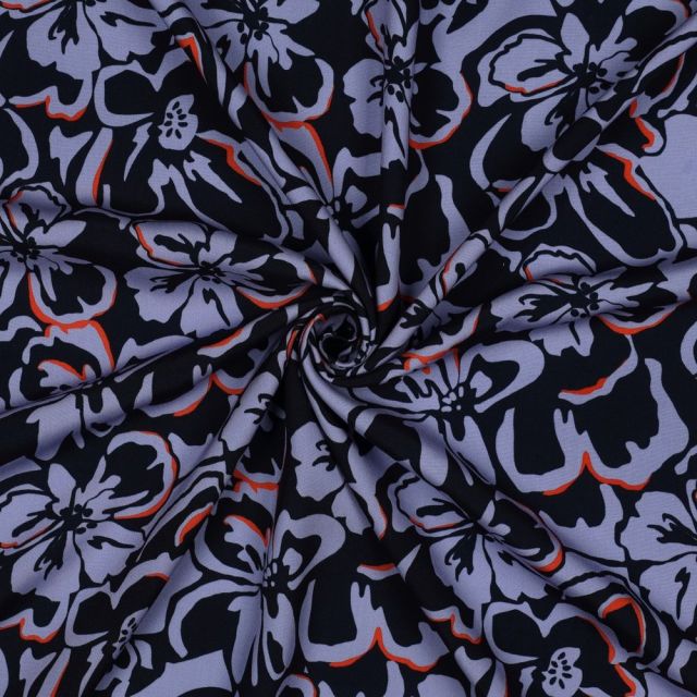 Tissu Viscose EcoVero Fleurs sur fond Bleu marine