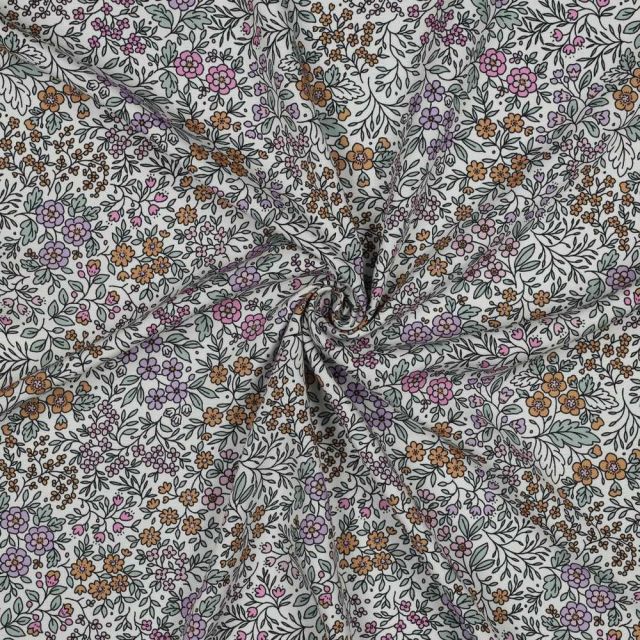 Tissu Viscose Ecovero Fleuris Liorine sur fond Blanc